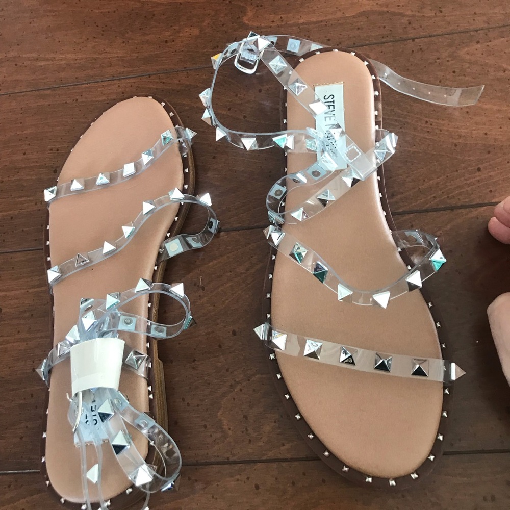 Steve Madden Clear and Tan Studded Sandals